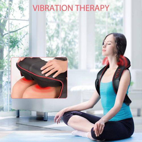  [2018 Upgraded]Neck & Back Massager, ELLESYE Vibration-Deep Tissue 4D Kneading Shoulder Massager with Heat & 6 Nodes for Neck, Back, Legs, Electric Massager to Relieve Muscle Pain