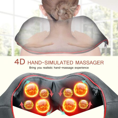  [2018 Upgraded]Neck & Back Massager, ELLESYE Vibration-Deep Tissue 4D Kneading Shoulder Massager with Heat & 6 Nodes for Neck, Back, Legs, Electric Massager to Relieve Muscle Pain