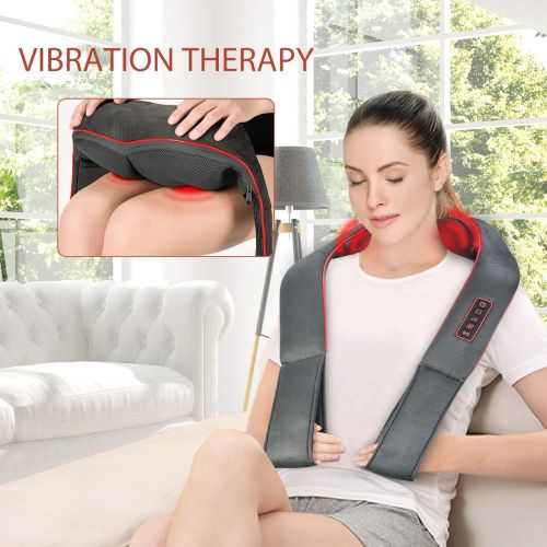  [2018 Upgraded]Neck & Back Massager, ELLESYE Vibration-Deep Tissue 4D Kneading Shoulder Massager with Heat & 6 Nodes for Neck, Back, Legs, Electric Massager to Relieve Muscle Pain