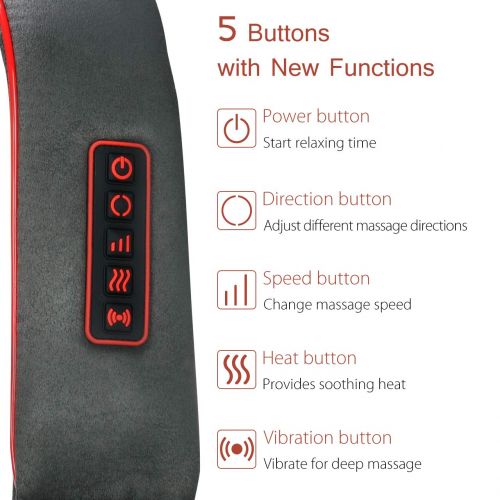  [2018 Upgraded]Neck & Back Massager, ELLESYE Vibration-Deep Tissue 4D Kneading Shoulder Massager with Heat & 6 Nodes for Neck, Back, Legs, Electric Massager to Relieve Muscle Pain