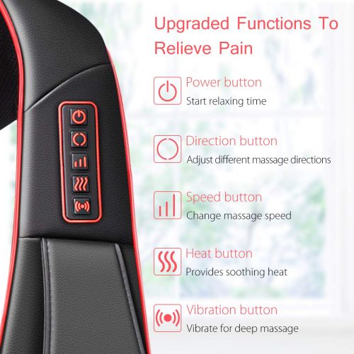  [2018 Upgraded]Neck & Back Massager, ELLESYE Vibration-Deep Tissue 4D Kneading Shoulder Massager with Heat & 6 Nodes for Neck, Back, Legs, Electric Massager to Relieve Muscle Pain