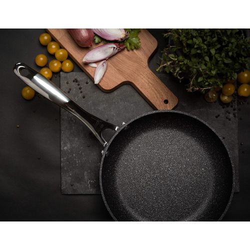  ELO Premium Bratpfanne Ø 24 cm Granit Professionell, Stielpfanne aus Aluminium mit Antihaftversiegelung, Pfanne fuer Ceran-, Gas-, Elektro-, Induktionsherde - spuelmaschinengeeignet,