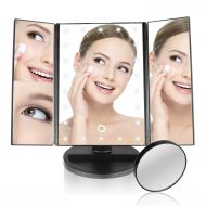 ELOKI Lighted Makeup Mirror, 22 Led Trifold Vanity Mirror with Lights, 3X 2X 1X Magnification Touch Screen for Home Beauty Bathroom