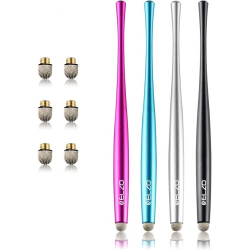  [아마존베스트]ELZO Capacitive Stylus Pens Premium Metal Slim Combo 4 Pcs with 6 Replacement Nanofiber Tips for Touch Screen Tablets Asus/Surface/Samsung/iPhone/iPad/LG and More (Black, Silver, L