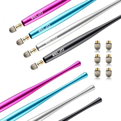  [아마존베스트]ELZO Capacitive Stylus Pens Premium Metal Slim Combo 4 Pcs with 6 Replacement Nanofiber Tips for Touch Screen Tablets Asus/Surface/Samsung/iPhone/iPad/LG and More (Black, Silver, L