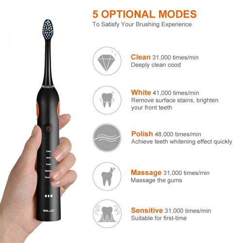  ELZO Electric Toothbrush Rechargeable for Adults, 5 Modes with 2 Min Build in Timer, IPX7 Waterproof with...