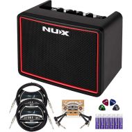 NUX Mighty Lite BT Mini Amp (Red) Bundle with Blucoil 2-Pack of 10-FT Straight Instrument Cables (1/4in), 2-Pack of Pedal Patch Cables, 4-Pack of Celluloid Guitar Picks, and 6 AA B