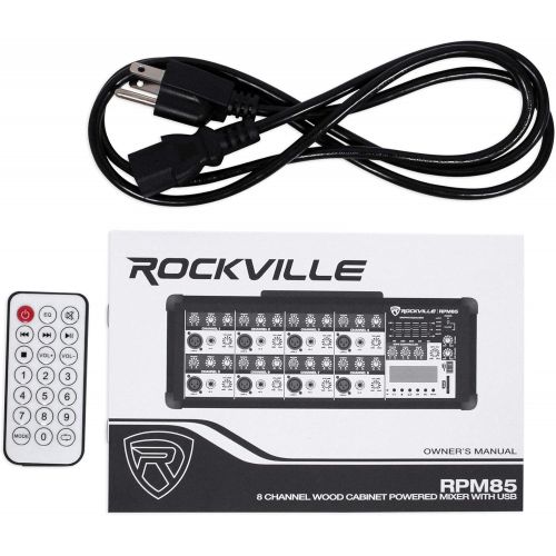  ELZU.US Rockville RPM85 2400w Powered 8 Channel Mixer,USB, 5 Band EQ, Effects/Bluetooth