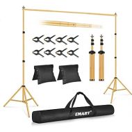 EMART Backdrop Stand 10x7ft(WxH) Photo Studio Adjustable Background Stand Support Kit with 2 Crossbars, 8 Backdrop Clamps, 2 Sandbags and Carrying Bag for Parties Events Decoration -Gold