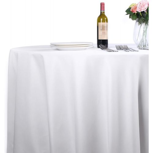  EMART Round Tablecloth, 90 inch Diameter White 100% Polyester Banquet Wedding Party Picnic Circle Table Cloths (6 Pack)