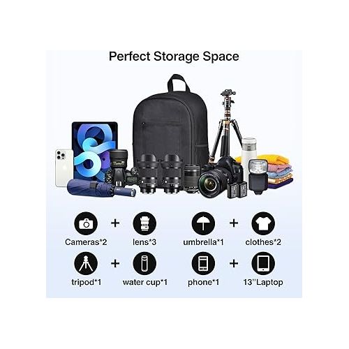  EMART Camera Backpack Bag Small, Professional Camera Bag with Waterproof Rain Cover for SLR/DSLR Mirrorless Camera Accessories, Photography Camera Cases for Sony Canon Nikon, Tripod, 13