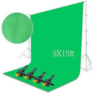 [아마존 핫딜]  [아마존핫딜]EMART Emart Green Backdrop Background Screen 9 x 15 ft Muslin Photo Video Backdrop Studio, 4 x Backdrop Clamp Included