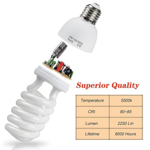  Emart Full Spectrum Light Bulb, 2 x 45W 5500K CFL Daylight for Photography Photo Video Studio Lighting