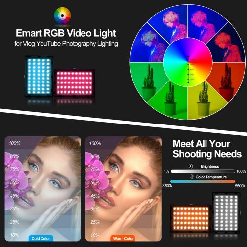  [아마존베스트]Emart RGB LED Photography Light with 51 inch Extendable Selfie Stick & Tripod Stand, Dimmable Video Light with Mini Table Tripod Stand, Portrait Shooting, YouTube DSLR Lighting