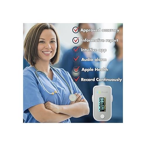  Pulse Oximeter Fingertip Bluetooth | Blood Oxygen Saturation & Heart Rate Monitor | Compatible with iOS & Android Smartphones
