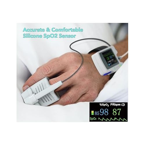  EMAY SleepO2 Pro - Wrist Pulse Oximeter with SpO2 & Flow Tracking Overnight | Wrist Sleep Oxygen Monitor for Blood Oxygen Levels & Flow Recording Continuously | Gets Overnight Report with ODI & AHI Data | Comes with PC Software (For Windows Only)