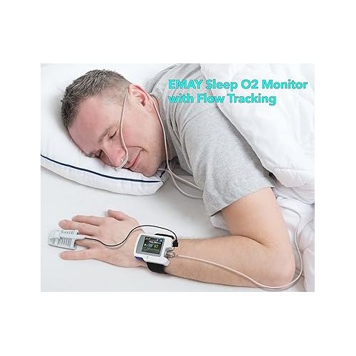  EMAY SleepO2 Pro - Wrist Pulse Oximeter with SpO2 & Flow Tracking Overnight | Wrist Sleep Oxygen Monitor for Blood Oxygen Levels & Flow Recording Continuously | Gets Overnight Report with ODI & AHI Data | Comes with PC Software (For Windows Only)