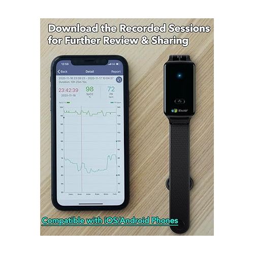  SleepO2 Wrist Recording Pulse Oximeter by EMAY | Continuous Oxygen Monitor for SpO2 Tracking Overnight | Provides Sleep Report and Raw Data
