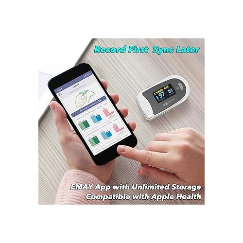  EMAY Sleep Oxygen Monitor with Built-in Recording Capability | Track Continuous Blood Oxygen Levels & Pulse Rate Overnight | Provides Sleep Report & Raw Data