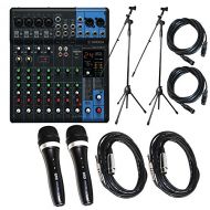 Yamaha Package Bundle: Yamaha MG10XU 10 Channel Mixer with USB and SPX Effects + 2 Microphone Stands + 2 EMB Emic700 Dynamic Undirectional Microphones w/ Cables + 2 XLR XLarge Cabl