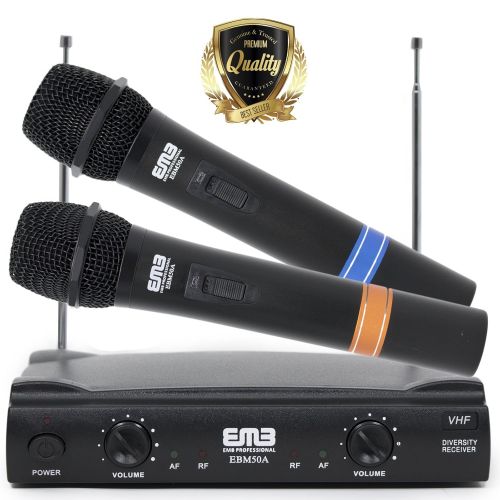  EMB Pro Professional Dual Wireless EMB VHF Handheld Microphone with long distance range - Perfect for HomeChurchOutdoorKaraokeMeeting  53APK3