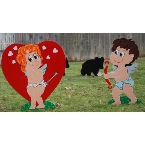  EMCYardArt Valentines Day Cupid Heart Painted Yard Art, Valentines Day Yard Art Decoration, Holiday Lawn Yard Stakes