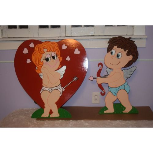  EMCYardArt Valentines Day Cupid Heart Painted Yard Art, Valentines Day Yard Art Decoration, Holiday Lawn Yard Stakes