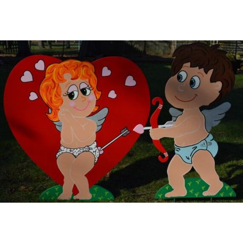  EMCYardArt Valentines Day Cupid Heart Painted Yard Art, Valentines Day Yard Art Decoration, Holiday Lawn Yard Stakes