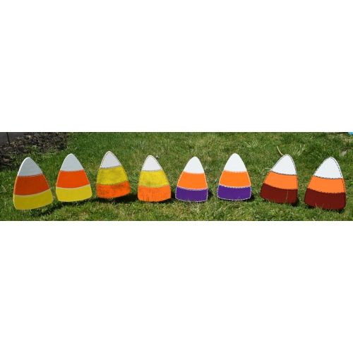  EMCYardArt 3 Candy Corn Yard Stakes, Halloween Outdoor Yard Decorations Garden Stakes,Yard Art, Wood Painted Candy Corn Yard Decorations