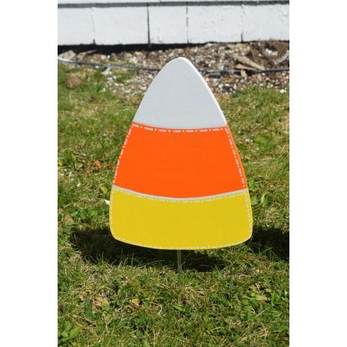  EMCYardArt 3 Candy Corn Yard Stakes, Halloween Outdoor Yard Decorations Garden Stakes,Yard Art, Wood Painted Candy Corn Yard Decorations