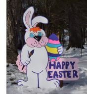 EMCYardArt XL Glitter Easter Yard Art, Easter Yard Art Lawn Stake, Easter Yard art outdoor, Wood Painted Easter Yard Decoration, Easter Yard Art Stakes