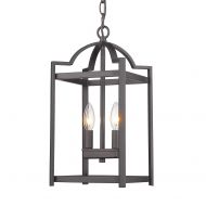 EMLIVIAR Emliviar 2-Light Lantern Pendant Light, Foyer Chandelier Hanging Light Fixture, Oil Rubbed Bronze Finish, P3038-2