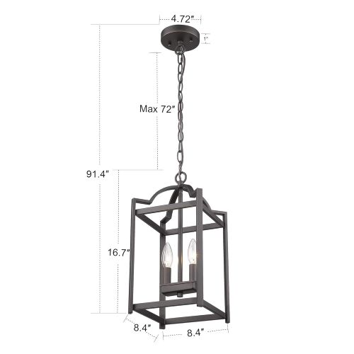  EMLIVIAR Emliviar 2-Light Lantern Pendant Light, Foyer Chandelier Hanging Light Fixture, Oil Rubbed Bronze Finish, P3038-2