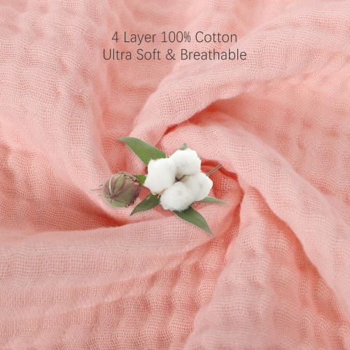  EMME 100% Cotton Muslin Blankets for Adults 4-Layer Breathable Muslin Throw Blanket Pre-Washed Lightweight Bed Blankets Soft Cotton Blanket All Season (Pink, 55x75)