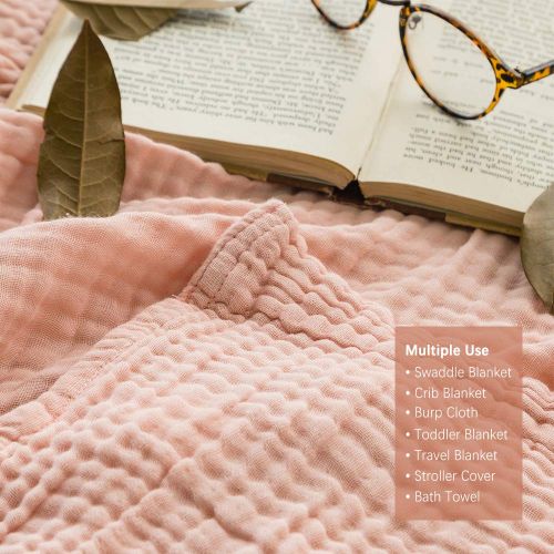  EMME 100% Cotton Muslin Blankets for Adults 4-Layer Breathable Muslin Throw Blanket Pre-Washed Lightweight Bed Blankets Soft Cotton Blanket All Season (Pink, 55x75)