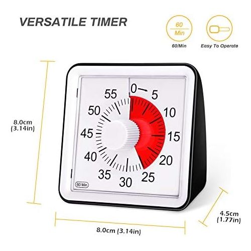  [아마존베스트]E-More Kitchen Timer, 60-Minute Visual Analogue Timer, Countdown Timer for Kids and Adults, Silent/Loud Alarm, No Ticking, 8cm.