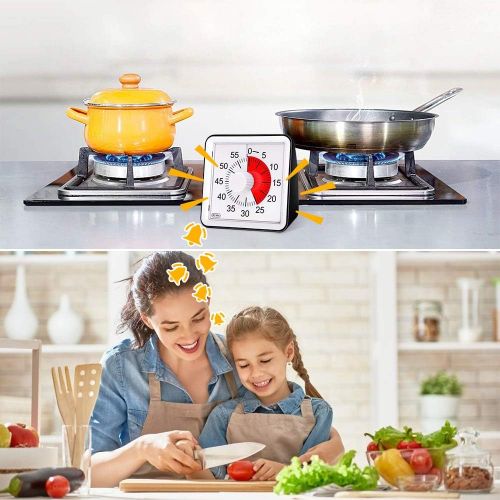  [아마존베스트]E-More Kitchen Timer, 60-Minute Visual Analogue Timer, Countdown Timer for Kids and Adults, Silent/Loud Alarm, No Ticking, 8cm.