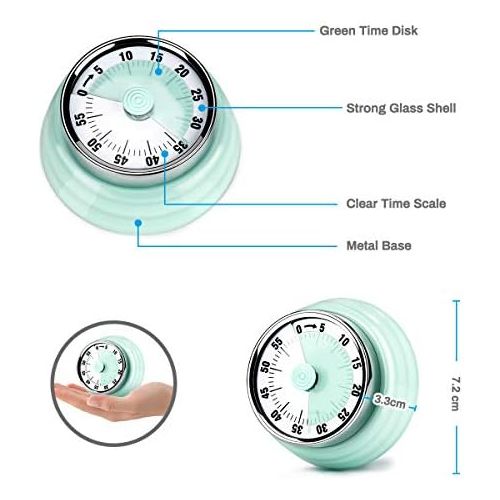  [아마존베스트]E-More Kitchen Timer, 60 Minutes Mechanical Magnetic No Battery Required Countdown Timer Kitchen Clock with 72dB Alarm Sound Green