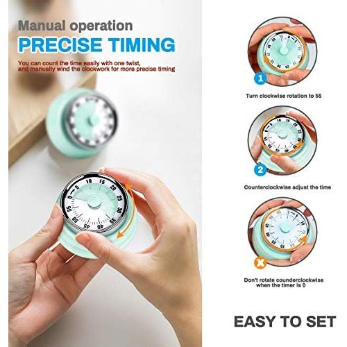  [아마존베스트]E-More Kitchen Timer, 60 Minutes Mechanical Magnetic No Battery Required Countdown Timer Kitchen Clock with 72dB Alarm Sound Green