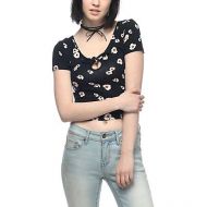 EMPYRE Empyre Haven Tie Knot Black Floral Cropped T-Shirt