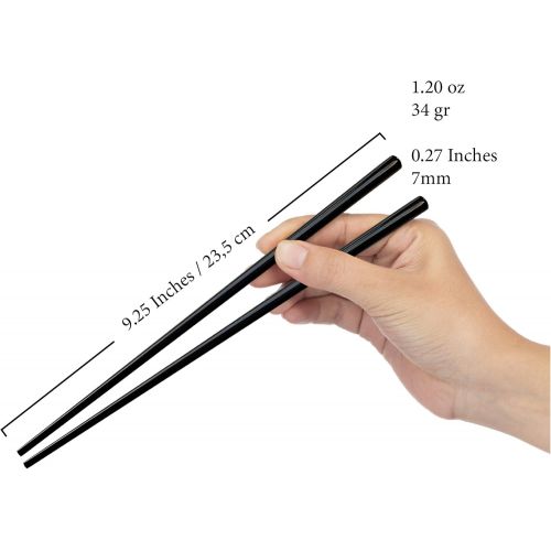  [아마존베스트]EMRSTORES Stainless Steel Chopsticks - Black Reusable Chopsticks - 5 Pairs Dishwasher Safe Metal Chopsticks - Easy to Use - Square Lightweight Chop Sticks - Gift Set