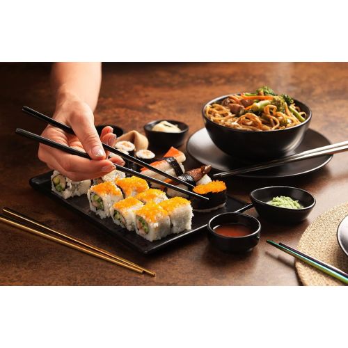  [아마존베스트]EMRSTORES Stainless Steel Chopsticks - Black Reusable Chopsticks - 5 Pairs Dishwasher Safe Metal Chopsticks - Easy to Use - Square Lightweight Chop Sticks - Gift Set