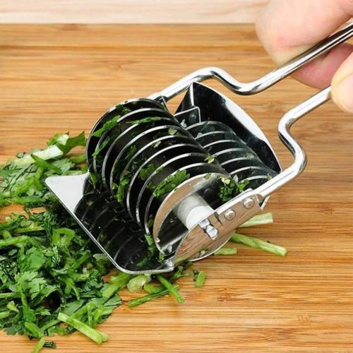  EMVANV Nudelschneider Gitter Roller Knoblauch Ingwer Werkzeuge Edelstahl Docker Teigschneider Pasta Spaghetti Maker Kueche Kochen Tools, silber