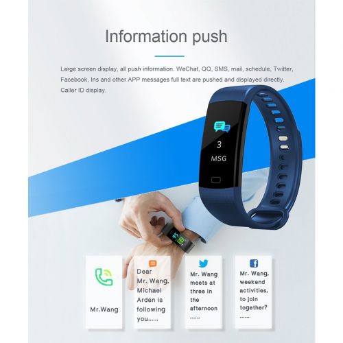  EMVANV Fitness-Tracker, Smart-Armbanduhr, Y5, bunte Bildschirme, Herzfrequenz, Blutdruckmessgerat, Schrittzahler, Smart-Band, blau