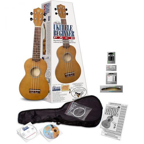  Emedia},description:The eMedia Ukulele Beginner Pack includes a 21 in. Ulu soprano ukulele (G-C-E-A tuning) crafted with a solid linden top, back and sides with a birch neck plus a