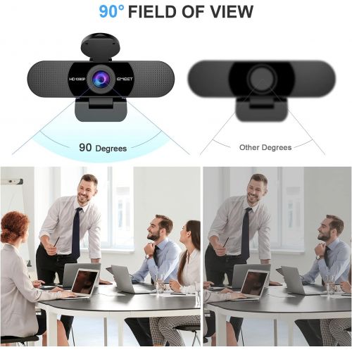  1080P Webcam with Microphone, eMeet C960 Web Camera, 2 Mics Streaming Webcam with Privacy Cover, 90°View Computer Camera, Plug&Play USB Webcam for Calls/Conference, Zoom/Skype/YouT