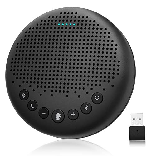  Bluetooth Speakerphone ? eMeet Luna Conference Speaker, w/Enhanced Noise Reduction Algorithm, Daisy Chain, w/Dongle USB Speakerphone for Home Office, 360° Voice Pickup for 8 People