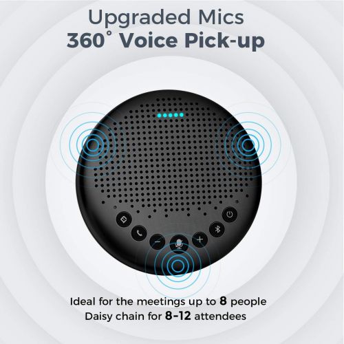  Bluetooth Speakerphone ? eMeet Luna Conference Speaker, w/Enhanced Noise Reduction Algorithm, Daisy Chain, w/Dongle USB Speakerphone for Home Office, 360° Voice Pickup for 8 People
