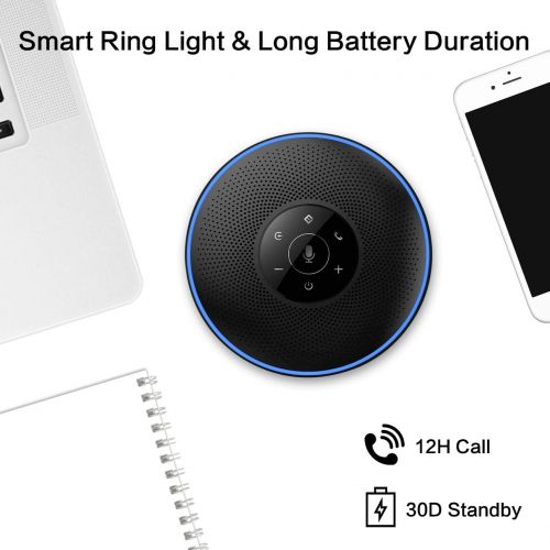  Bluetooth Speakerphone -Daisy Chain/Use Alone up to 16 attendees, eMeet M220 Professional Wireless Speakerphone 360°Voice Pick-up 8 AI Noise Cancellation Mics Skype Speakerphone fo