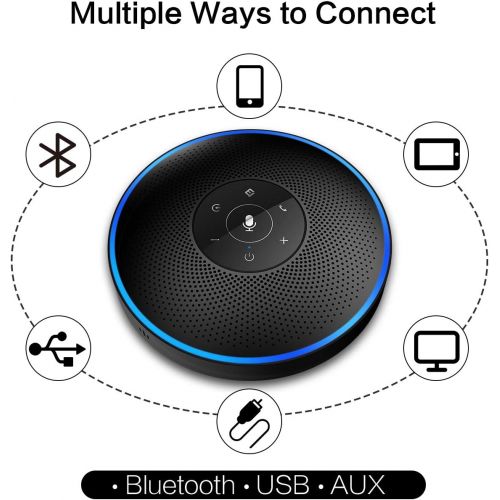  Bluetooth Speakerphone -Daisy Chain/Use Alone up to 16 attendees, eMeet M220 Professional Wireless Speakerphone 360°Voice Pick-up 8 AI Noise Cancellation Mics Skype Speakerphone fo
